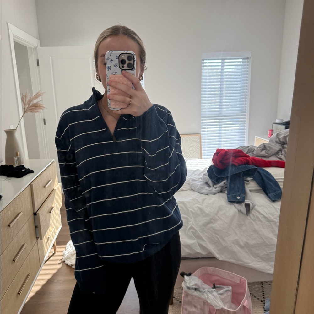 vintage navy quarter zip sweater L - Picture 13 of 14